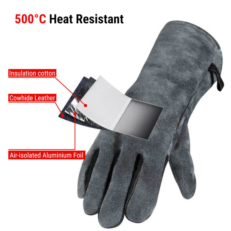 Thermopro Fireplace Barbeque Gloves Heat Resistant Gloves Cowhide