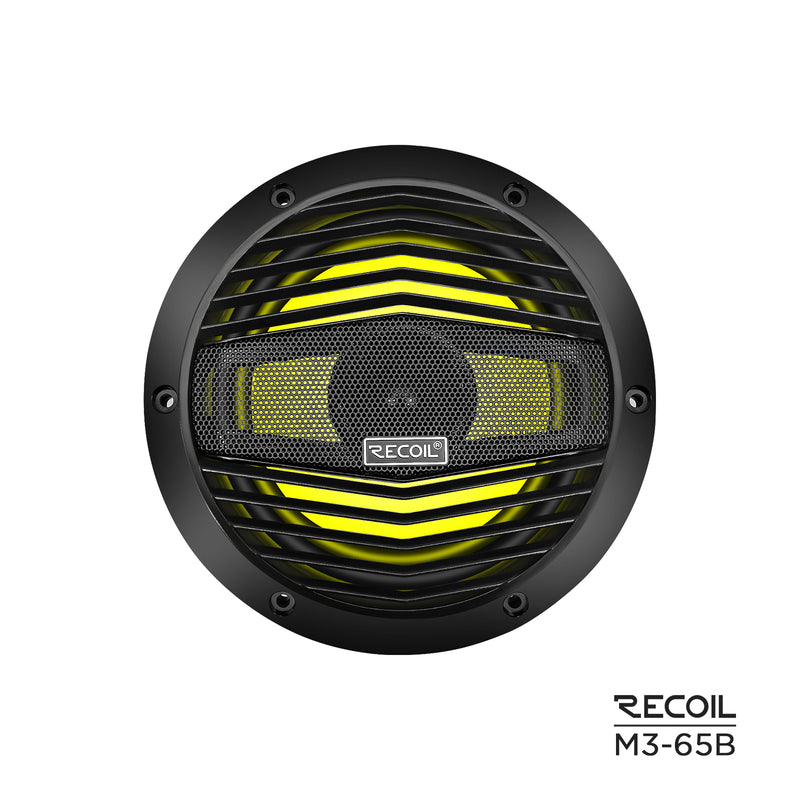 Recoil M3-65B 6.5 Inch 2-Way Marine Boat Coaxial Speakers with Built-in RGB LED 210W Max