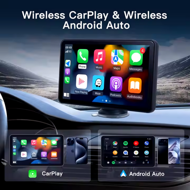 Portable Wireless CarPlay 7-Inch  Screen for Apple & Android Auto Easy Setup Touchscreen with GPS Navigation Bluetooth FM and Mirror Link