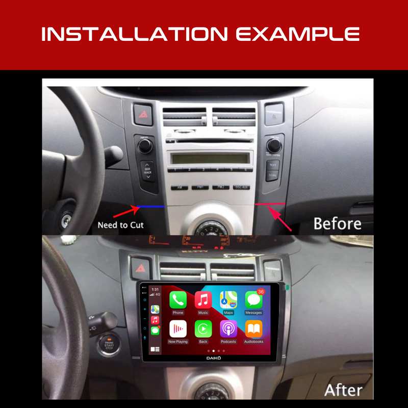 Daiko Car Stereo Wireless Carplay Android Auto For Toyota Vitz Yaris 2005-2012