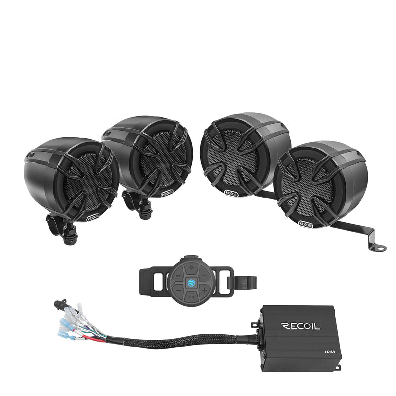 Recoil R3-Q Complete Quad Waterproof Bluetooth Speakers System 3inch� Speakers 360 Watts Class-D Amplifier with Built-in Bluetooth Waterproof Wireless Remote
