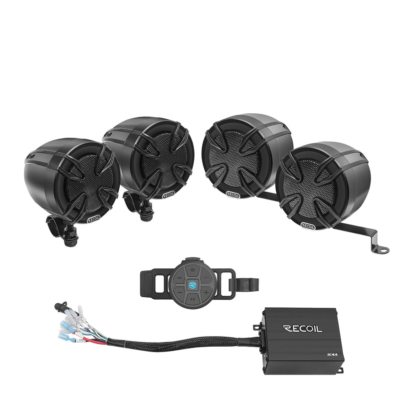 Recoil R3-Q Complete Quad Waterproof Bluetooth Speakers System 3” Speakers 360 Watts Class-D Amplifier with Built-in Bluetooth Waterproof Wireless Remote