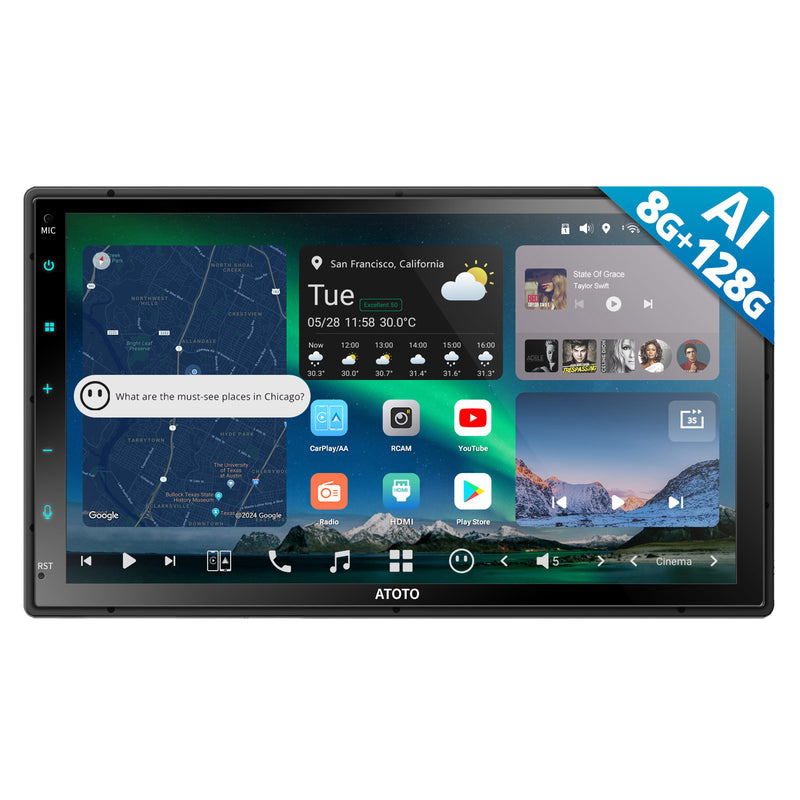 Atoto X10 Wireless Carplay & Android Auto 8GB+128GB X10G2B7E 7inch Double Din Android Car Stereo Talk to ChatGPT AI 4G LTE Dual Phone Connection & BT Dual Cam Input w/Recording GPS Tracker