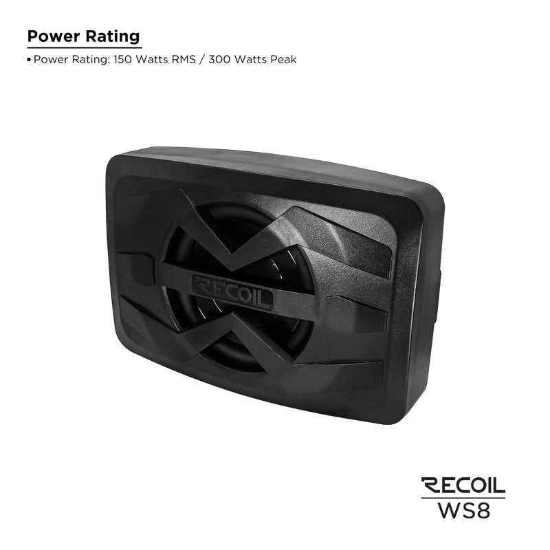 Recoil WS8 Waterproof Passive 8” Subwoofer with 8” Passive Radiator 300W For UTV ATV Golf Cart Boat Off-Road Motorsports Audio