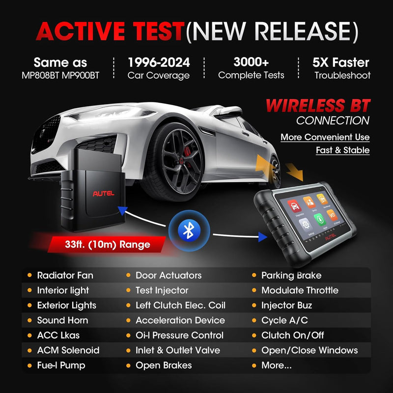 Autel MaxiCOM MK808K-BT All System Scan Tool Active Test 28+ Service Functions Full Bidirectional Level-up of MK808BT MK808S MX808S, BT Ver. of MX900, FCA AutoAuth, Battery Test