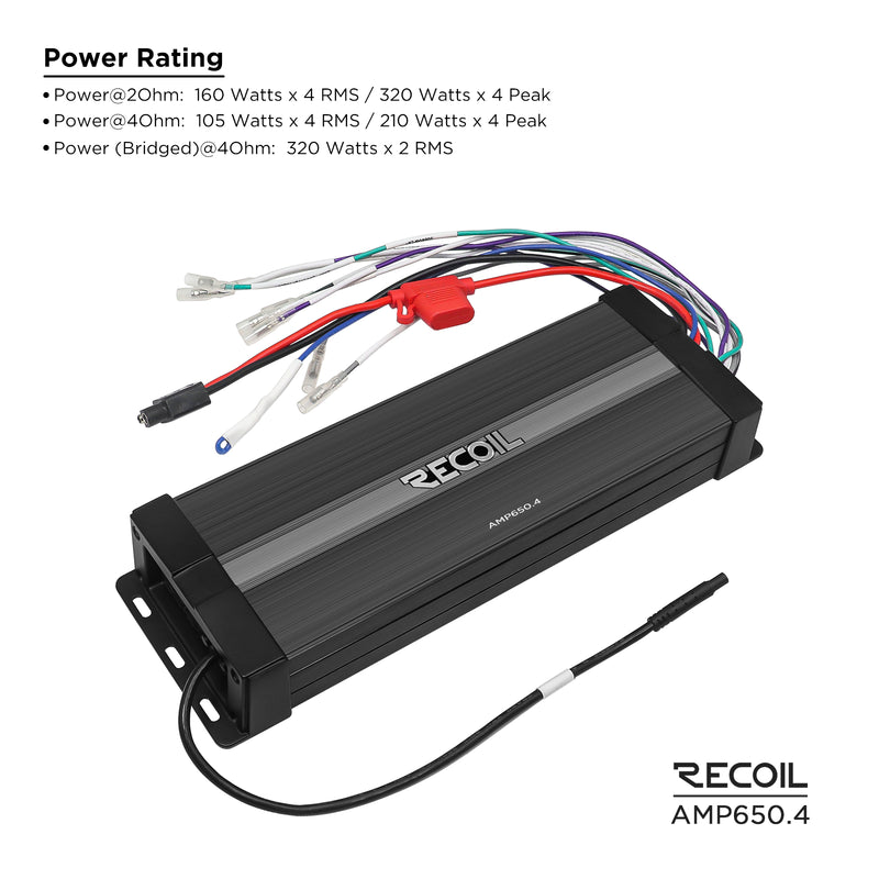 Recoil Powersports Marine Amplifier AMP650.4 4-channel 1300W Max