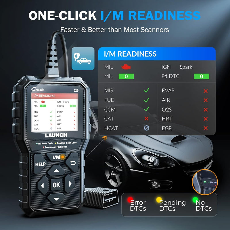 LAUNCH CR529 OBD2 Scanner Diagnostic Tool, Full OBD2 Scanner for Car, Free Lifetime Updates Check-Egine-Light Code Reader, 5 Yrs. Backup, Clear Codes, One Click I/M