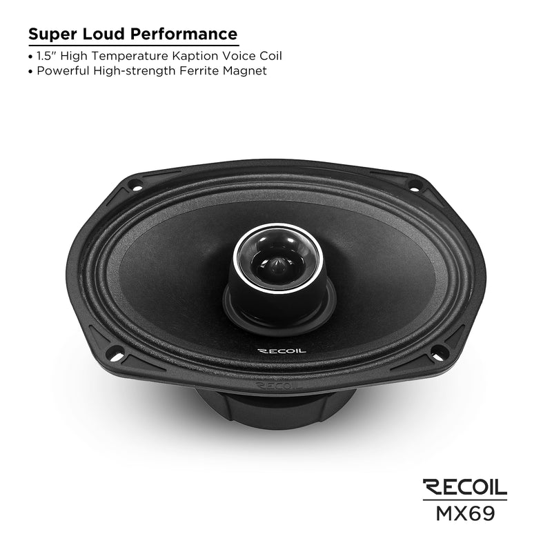 Recoil MX69 Pair 6X9-Inch 2-Way Pro Audio High Output Midrange Coaxial Speakers with Built-in Bullet Tweeters 700W Max 350W RMS (Pair) 4-Ohm