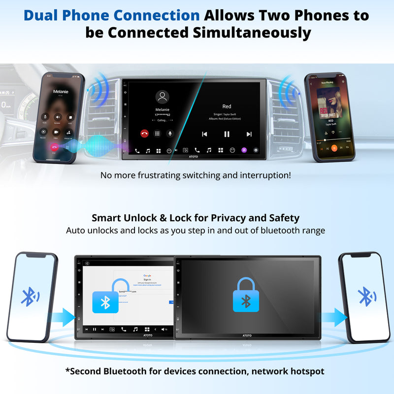 Atoto X10 Wireless Carplay & Android Auto 8GB+128GB X10G2B7E 7inch Double Din Android Car Stereo Talk to ChatGPT AI 4G LTE Dual Phone Connection & BT Dual Cam Input w/Recording GPS Tracker