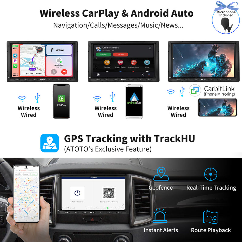 ATOTO S8 S8G2A74MS 7inch Android Double Din Car Stereo Receivers Wireless CarPlay & Android Auto Dual Bluetooth, Built-in 4G LTE, WiFi/USB Tethering HD LRV&VSV SCVC 4G+32G DSP