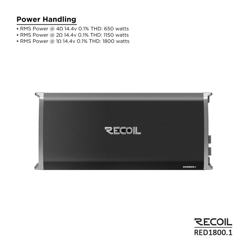 Recoil RED1800.1 1800Watts Class-D Strappable Car Audio Mono-block Subwoofer Amplifier