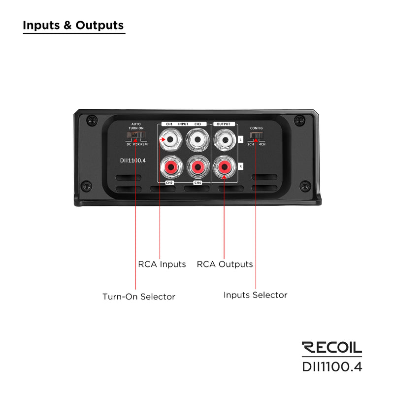 RECOIL DII1100.4 1100 WATTS CLASS-D 4-CHANNEL CAR AMPLIFIER