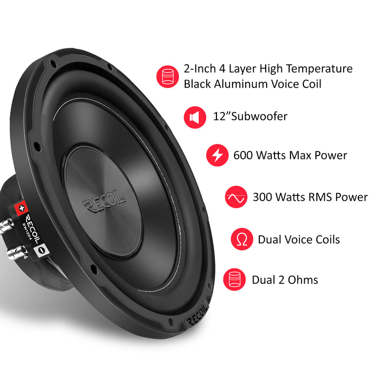 Recoil RS12K Single 12” Complete Subwoofer and Amplifier Bass Package 4AWG Wiring Kit (Copy)