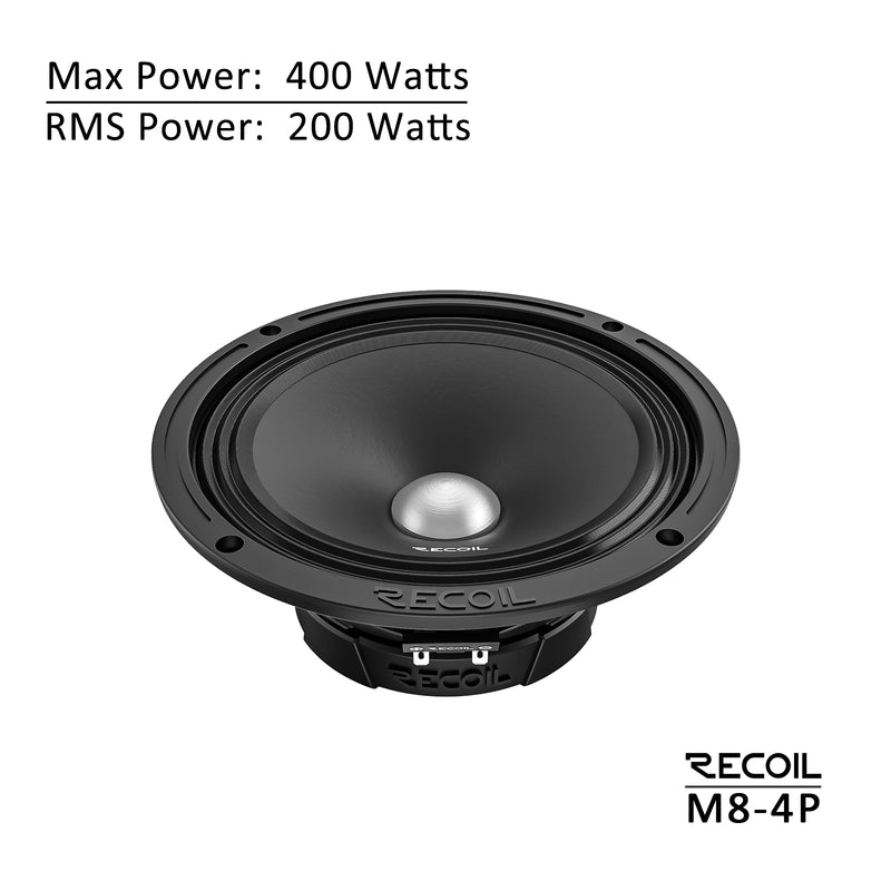 Recoil MS8-4P 8-Inch Midrange Pro Audio Car Speakers, 800W Max 400 Watts RMS (Pair) 4Ohm