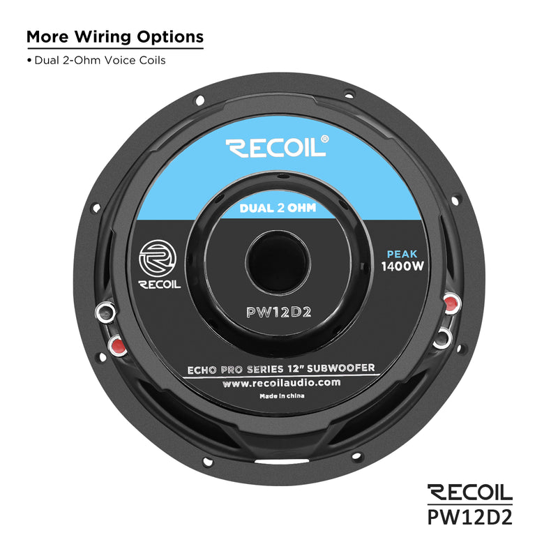 Recoil PW12D2 12" Dual Car Subwoofer 1400W Echo Pro series