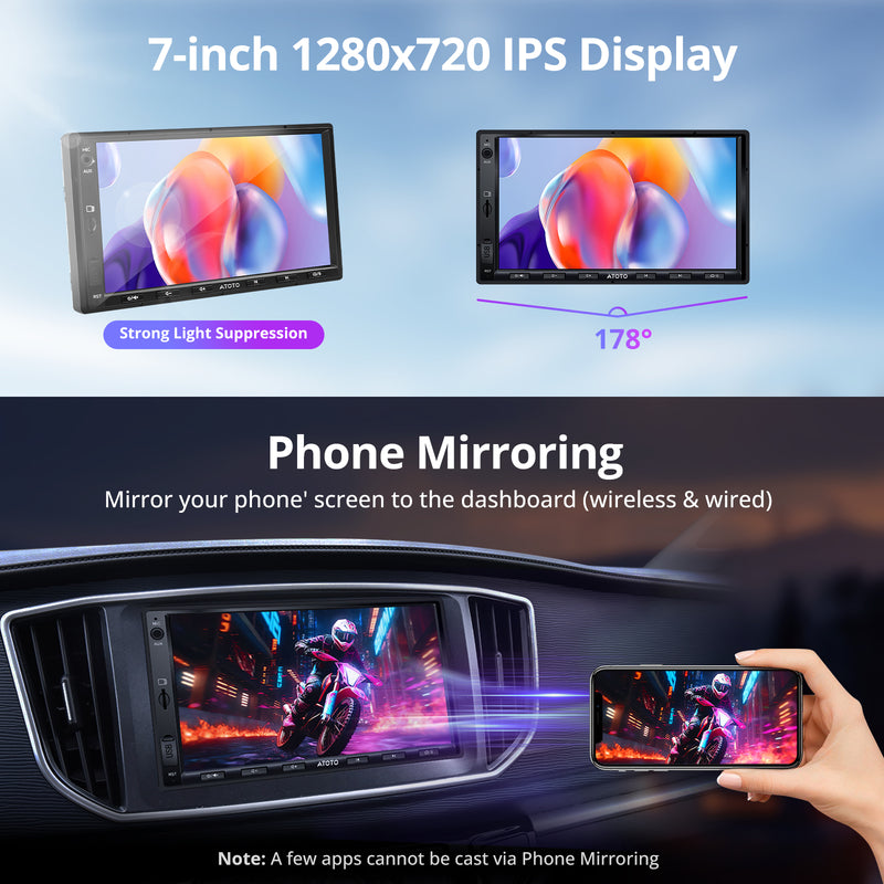 ATOTO 7inch Android Double DIN Car Stereo Wireless CarPlay & Android Auto Wi-Fi/BT/USB Tethering Built-in DSP Bluetooth Android Radio 2G+32G Phonelink FM/AM/TF A5LG2A7T