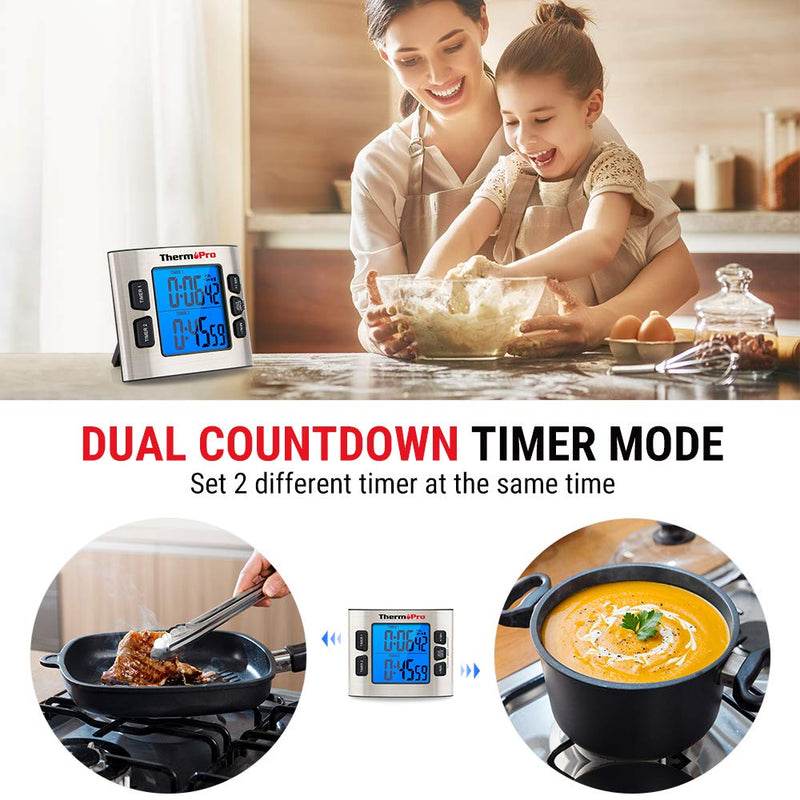 TM02 ThermoPro Dual Digital Kitchen Timer | Backlit Display & Adjustable Alarm