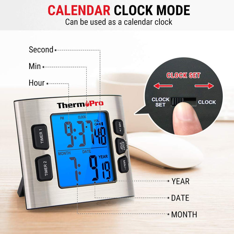 TM02 ThermoPro Dual Digital Kitchen Timer | Backlit Display & Adjustable Alarm