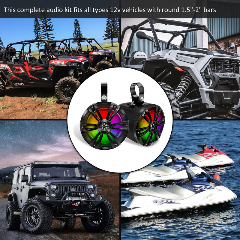 Recoil R6P Complete IPX6 Waterproof 600W Pair 6.5 Speaker Audio System For Boat Quadbikes ATV