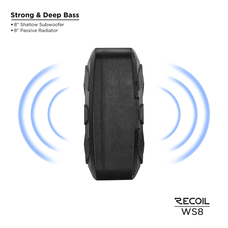 Recoil WS8 Waterproof Passive 8inch� Subwoofer with 8” Passive Radiator 300W For UTV ATV Golf Cart Boat Off-Road Motorsports Audio