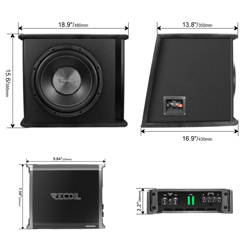 Recoil RS12K Single 12” Complete Subwoofer and Amplifier Bass Package 4AWG Wiring Kit (Copy)