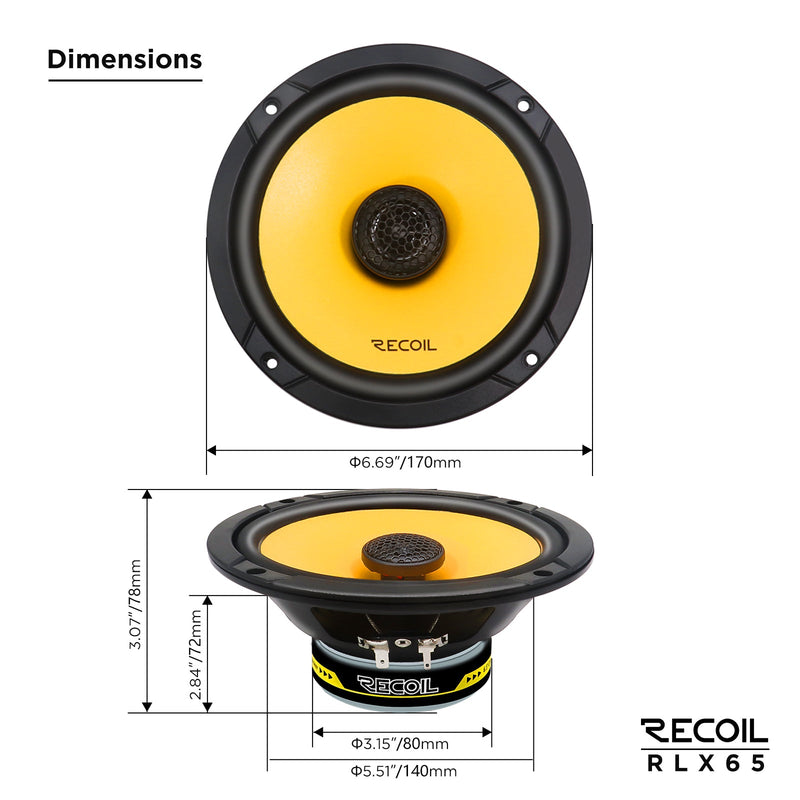 Recoil RLX65 Coaxial Car Speakers 6.5" 160W Max