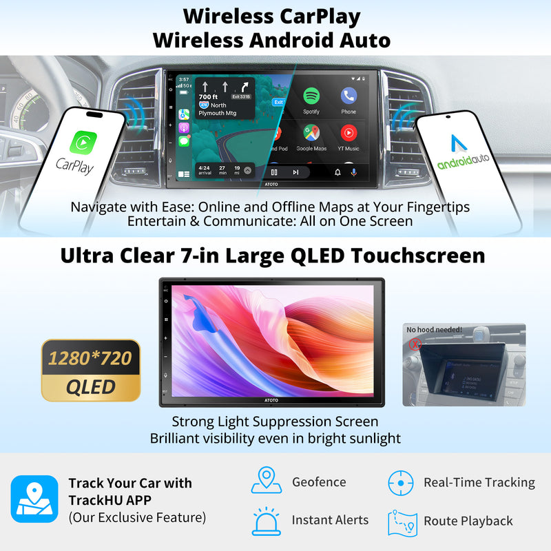 Atoto X10 Wireless Carplay & Android Auto 8GB+128GB X10G2B7E 7inch Double Din Android Car Stereo Talk to ChatGPT AI 4G LTE Dual Phone Connection & BT Dual Cam Input w/Recording GPS Tracker