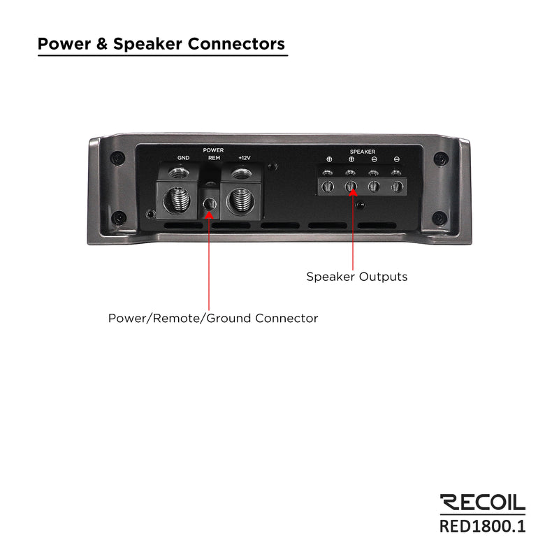 Recoil RED1800.1 1800Watts Class-D Strappable Car Audio Mono-block Subwoofer Amplifier