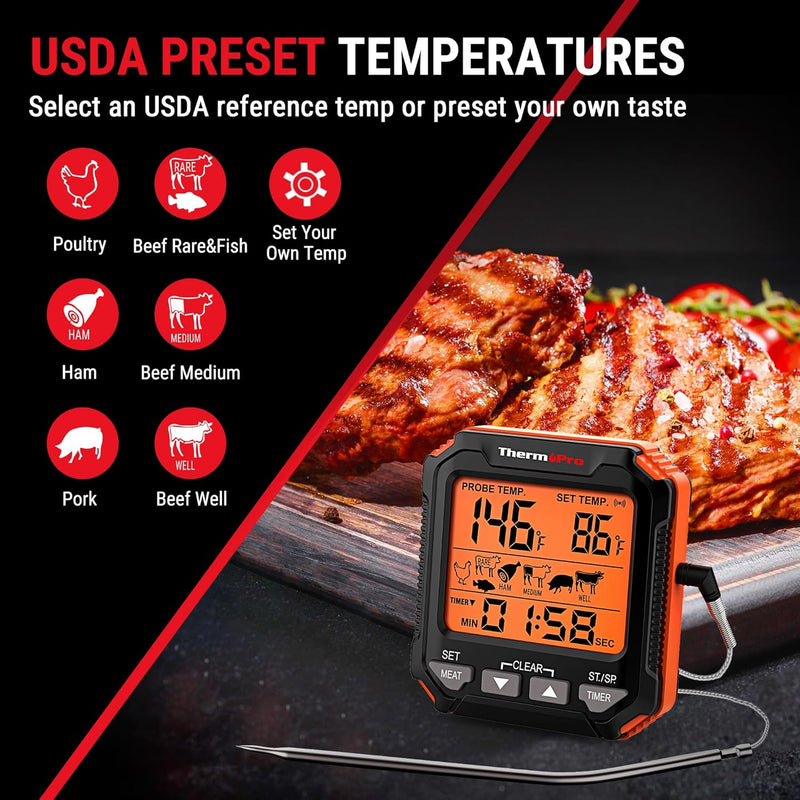 ThermoPro TP716 Digital Meat Thermometer | High-Precision Probe & Timer for Oven, Grill, BBQ & Smoker