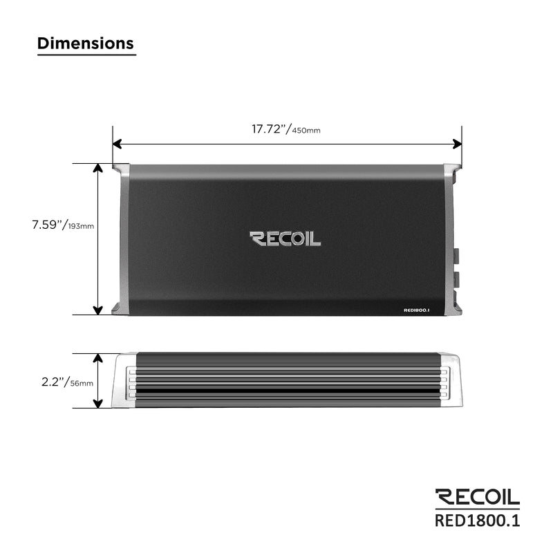 Recoil RED1800.1 1800Watts Class-D Strappable Car Audio Mono-block Subwoofer Amplifier