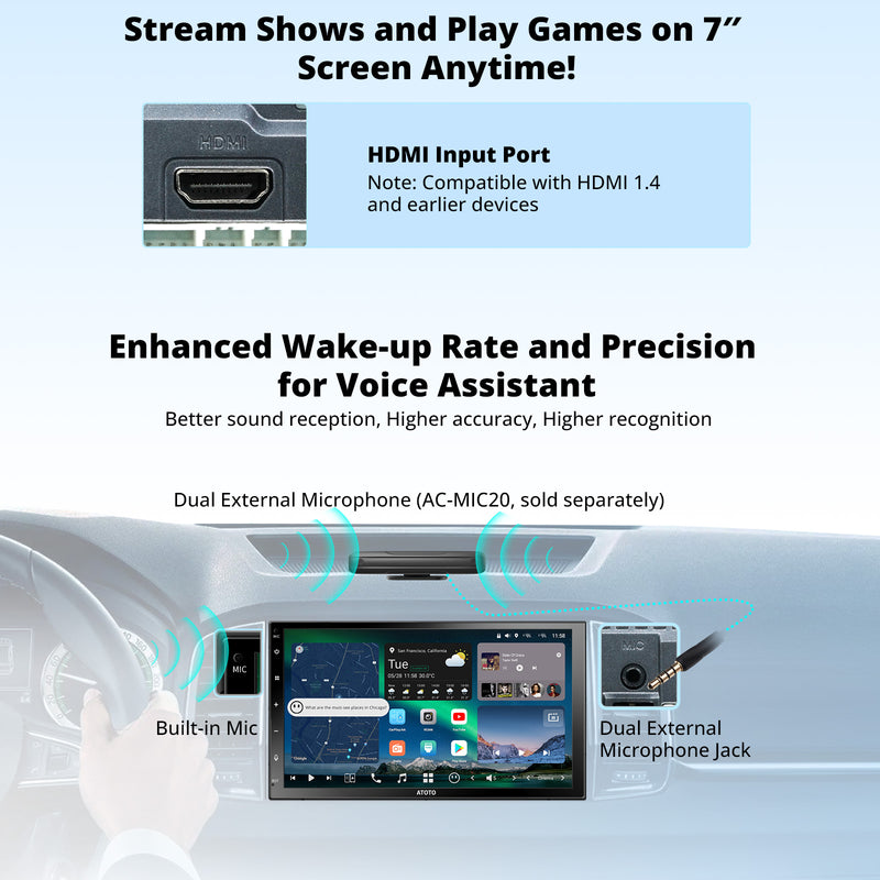 Atoto X10 Wireless Carplay & Android Auto 8GB+128GB X10G2B7E 7inch Double Din Android Car Stereo Talk to ChatGPT AI 4G LTE Dual Phone Connection & BT Dual Cam Input w/Recording GPS Tracker