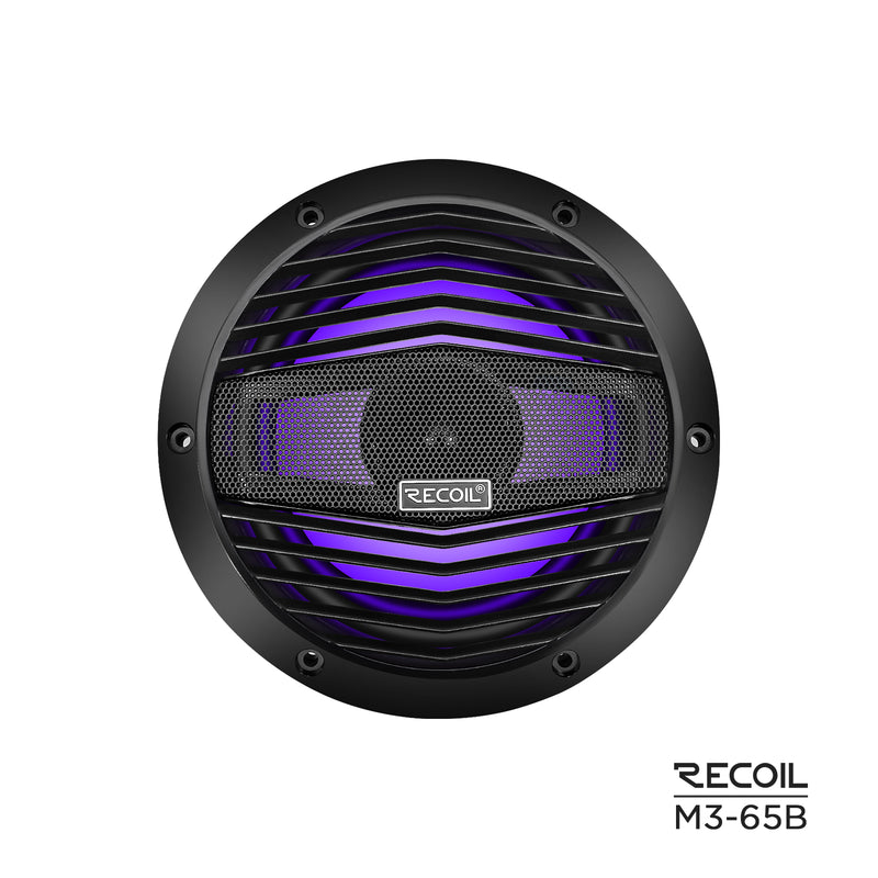 Recoil M3-65B 6.5 Inch 2-Way Marine Boat Coaxial Speakers with Built-in RGB LED 210W Max