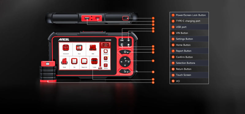 ANCEL DS300 Bidirectional OBD2 All System Scan Tool with 28+ Resets / FCA Autoauth