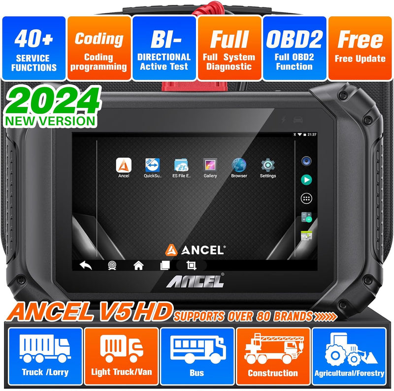 ANCEL V5 HD Heavy Duty Truck Scanner Bidirectional Diesel Scan Tool 40+ Reset Functions