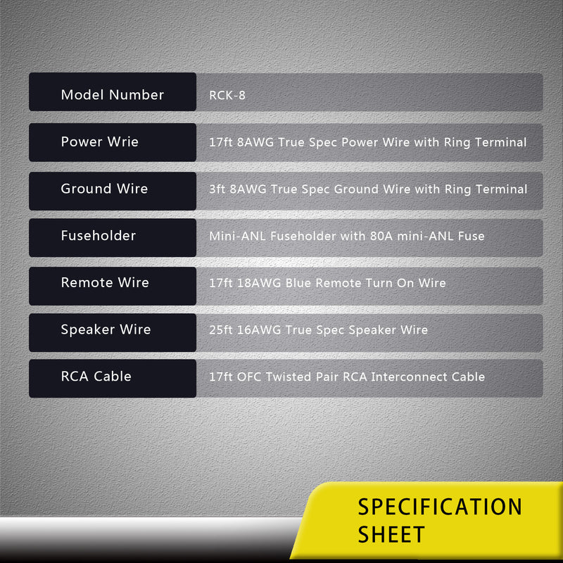 Recoil RCK8 True 8AWG Amplifier Wiring Kit  Gauge 2-Channel Complete with OFC RCA cable