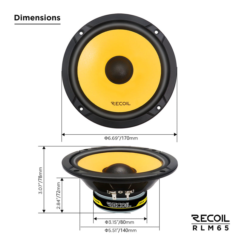 Recoil RLM65 Level-3 Series 6.5-Inch Car Audio Component Speaker System
