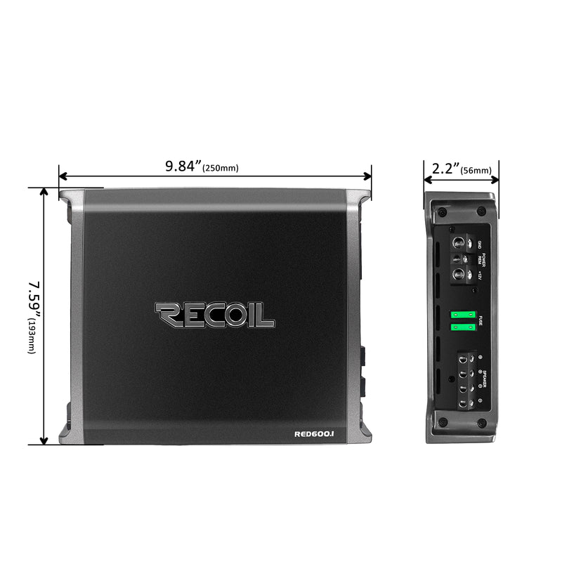 Recoil RED600.1 Car Amplifier 1000W Class-D Car Audio Mono-block Subwoofer Amp