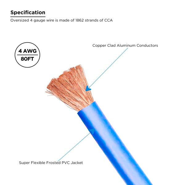 Recoil RW4-80 4 AWG Power Cable Copper-Clad Aluminum (CCA) | 24 Meters