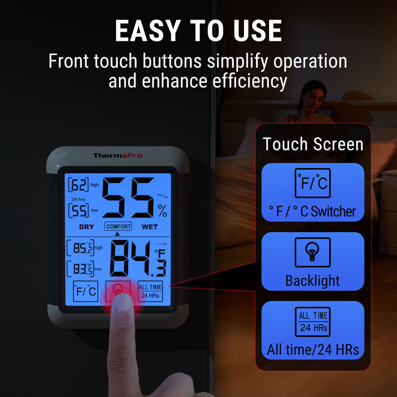 Thermopro TP55 Digital  Indoor Thermometer with Touch screen Hygrometer