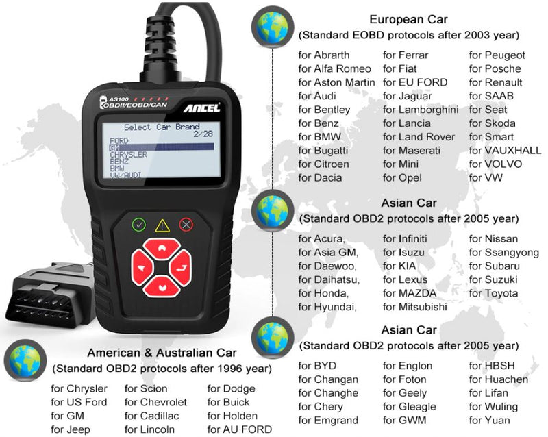 Car Diagnostic Scanner Ancel AS100 OBDII Scanner Check Engine Read Codes