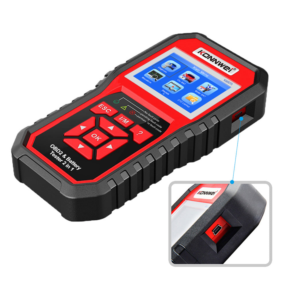 Car Diagnostic Scanner with 6V 12V Battery Tester 2-in-1 KONNWEI KW870