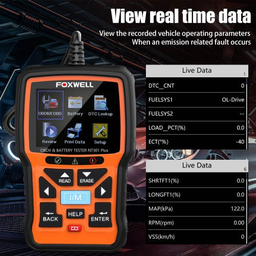 Foxwell NT301 PLUS OBDII/EOBD Code Reader With Battery Tester