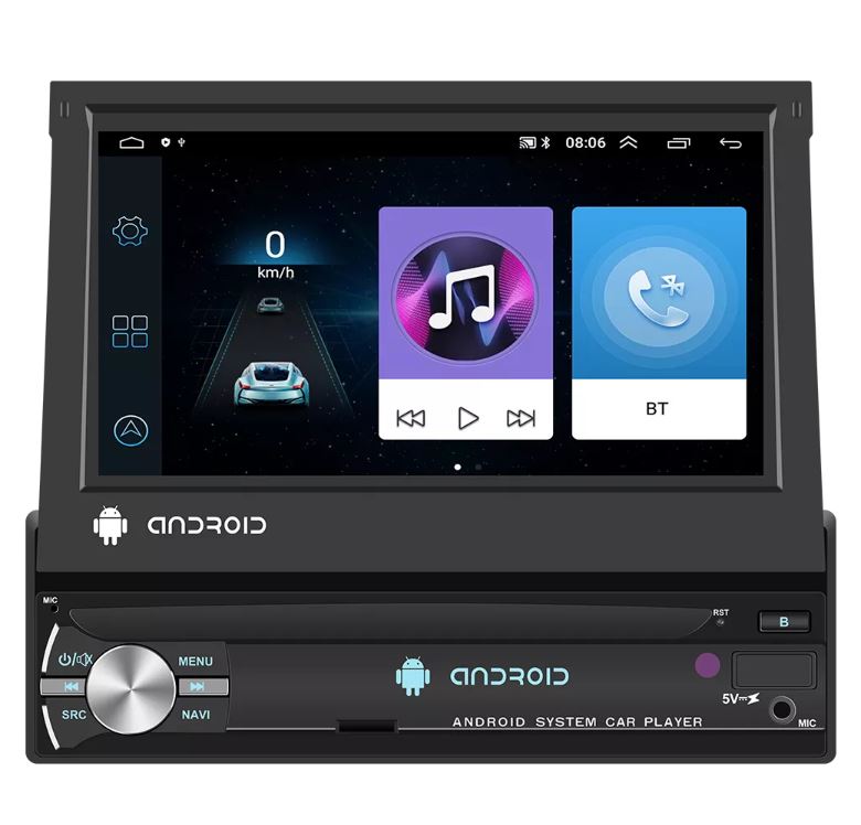 Android Car Stereo Retractable 7inch Screen 1DIN Size GPS USB Bluetooth