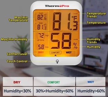 ThermoPro TP53 Wireless ThermoPro Humidity & Temperature Monitor with Touchscreen Backlight
