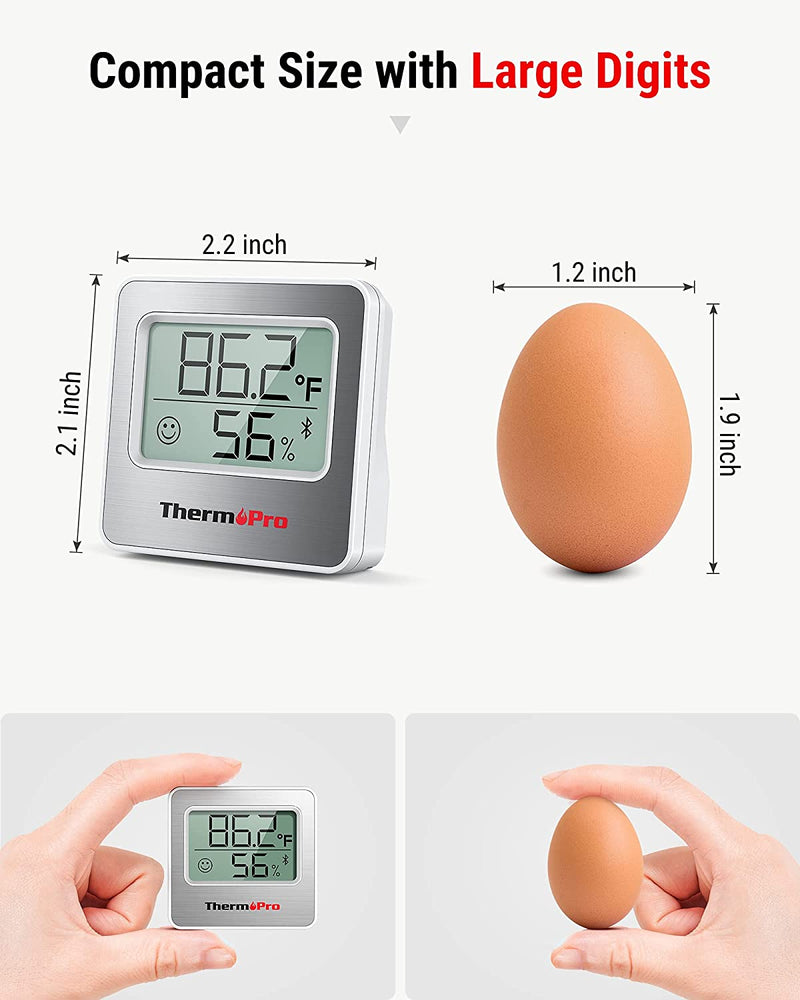 ThermoPro TP358 Bluetooth Thermometer for Room Temperature with Built-in  Clock, Smart Temperature Sensor and Humidity Meter with Backlit, 260Ft