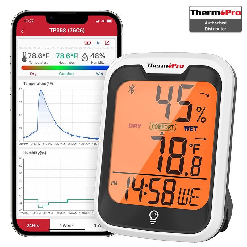 Smart Home Thermometer Hygrometer Thermopro TP358 Bluetooth Indoor App Alert
